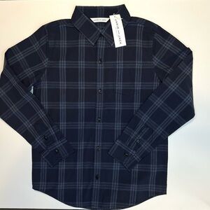 NEW! Janie and Jack Blue Plaid Button Down Dress Shirt 100% Cotton Boys 8 NWT